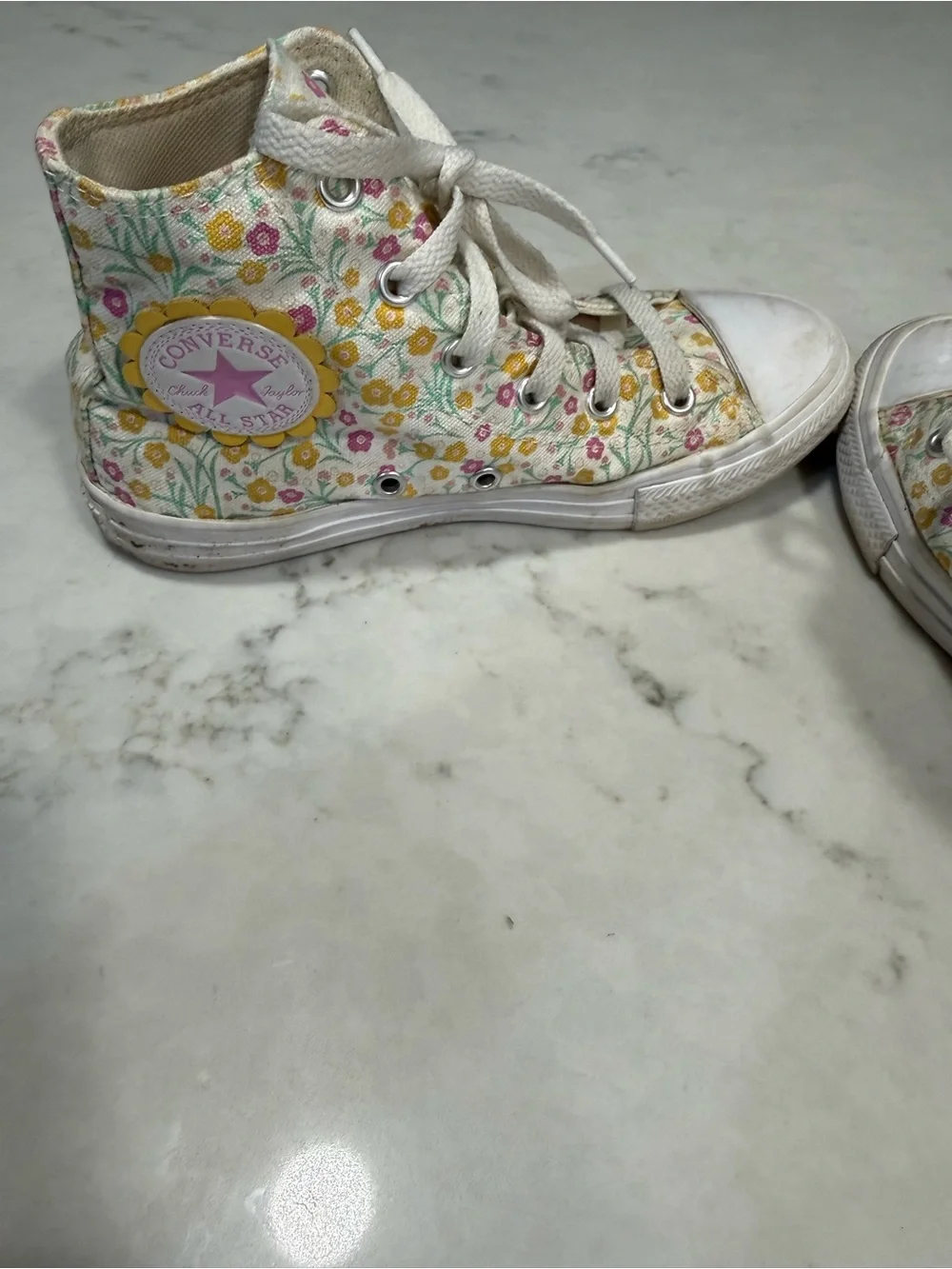 Converse Kids Floral High-Top Sneakers - White with Pink, Yellow & Green Accents